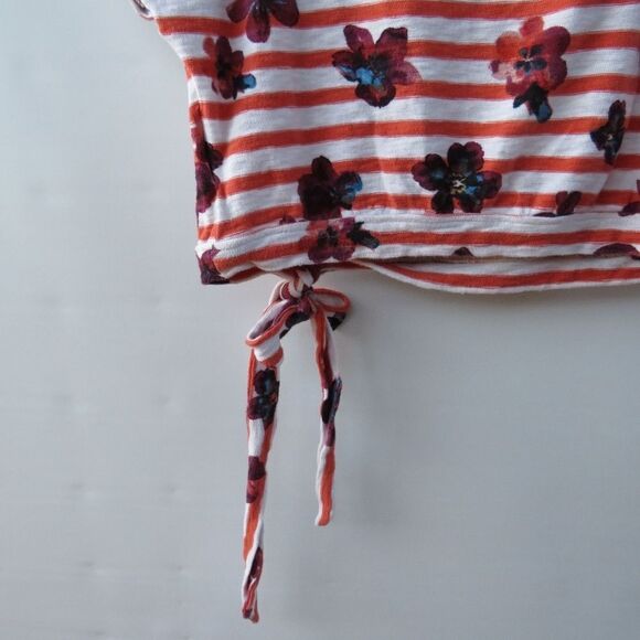 Anthro Postmark Women Size Small Red Navy Blue Striped Floral Side Tie Top - Picture 11 of 13